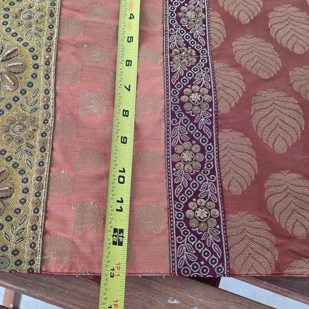 Pier 1 Imports Table Runner 13x72 Beaded Sequin Metallic Boho Terracotta Gold